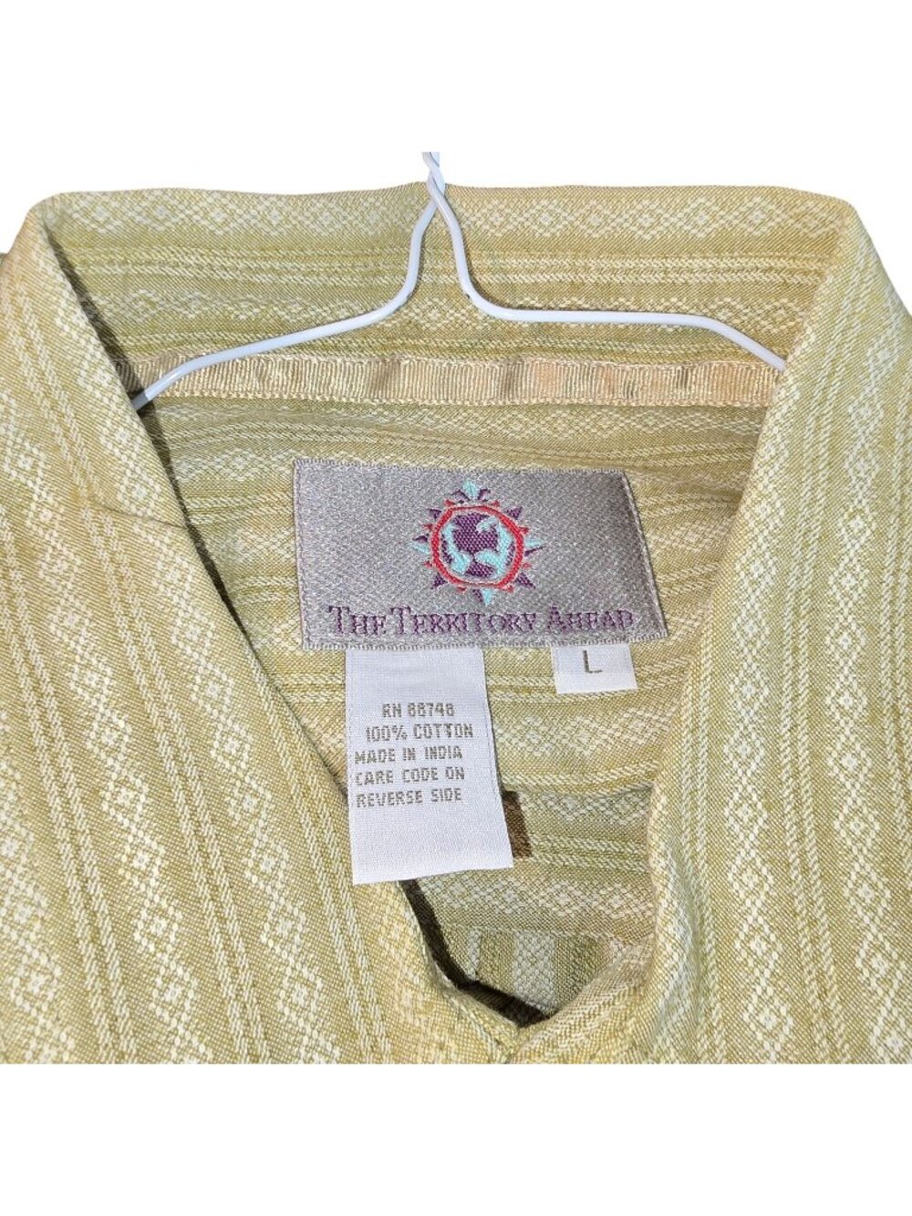 The Territory Ahead Mens Long Sleeve Button-Up Shirt L Green White Stripe CM2208